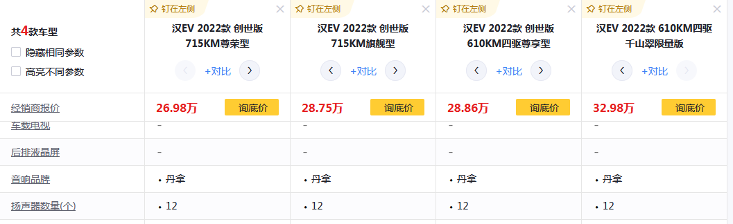 比亚迪汉EV音响配置如何？